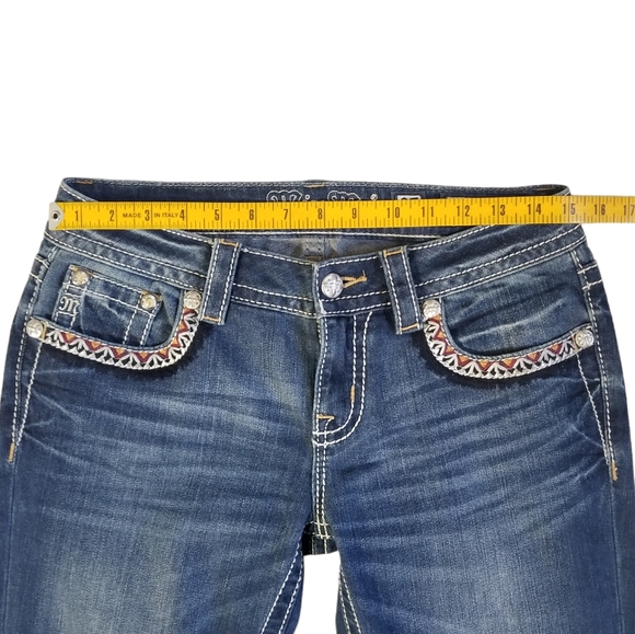 MISS ME Signature Boot Denim Jeans Size 27 Embroidered Rhinestone Bling - Picture 10 of 15